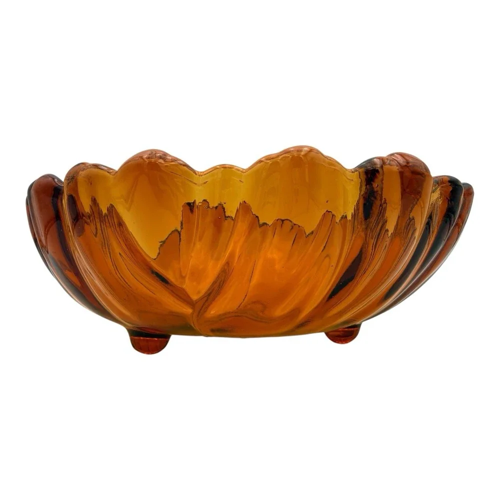 VTG 1980s Indiana Glass Salad Bowl Amber #3404 Sunflower 11